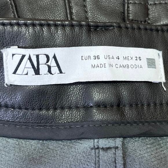 Zara Women's Black Faux Vegan Leather High Waist Straight Ankle Trousers Pants 4 - Picture 5 of 6